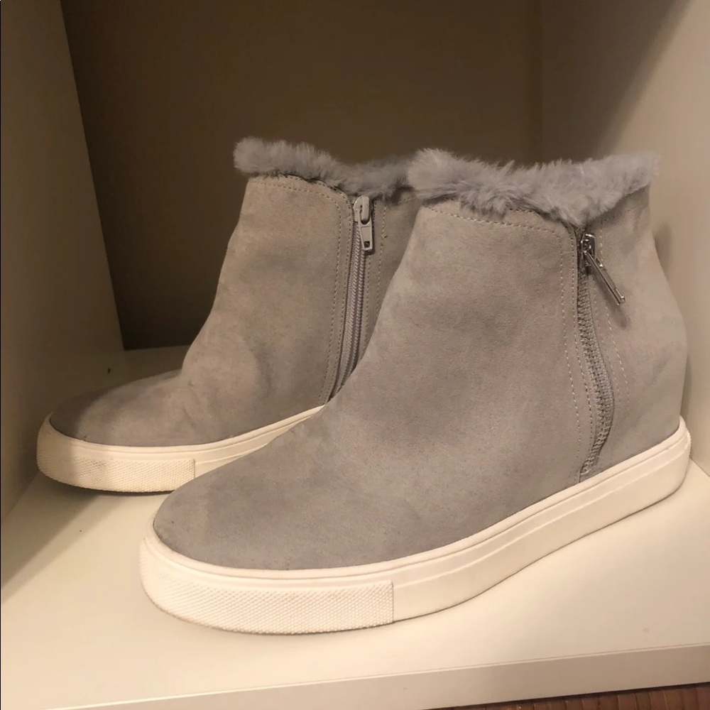 Grey Suede Wedge Booties